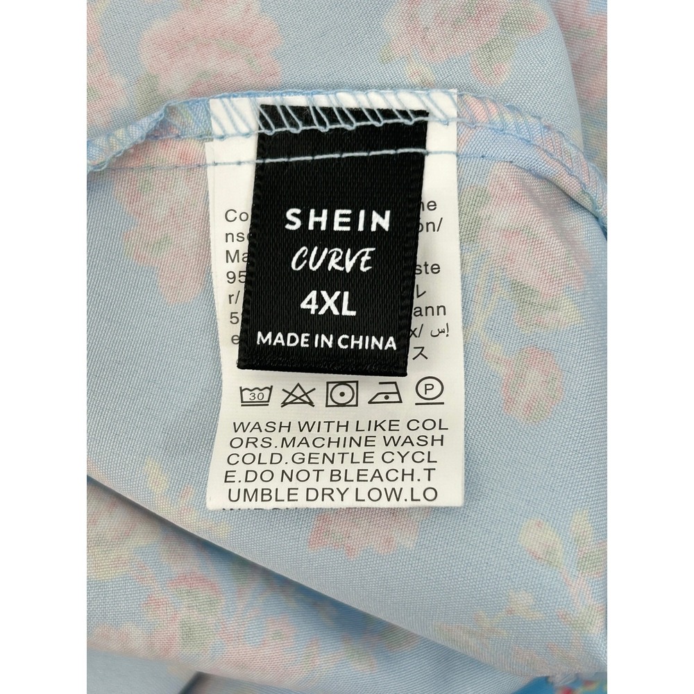 SHEIN Curve Blue Floral Milkmaid Maxi Dress 4XL Plus Size Smocked Puff Sleeve - Picture 9 of 11